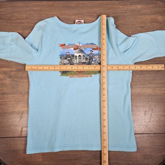 Harley-Davidson Womens Gettysburg Scoop Neck Shirt Large Blue 3/4 Sleeve - Picture 6 of 6